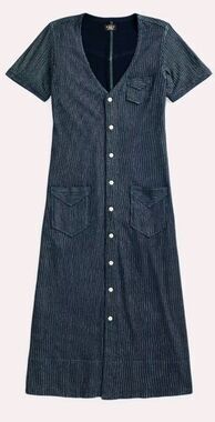 RRL Double Ralph Lauren Indigo Blue Cotton Jersey Midi Dress Size 4